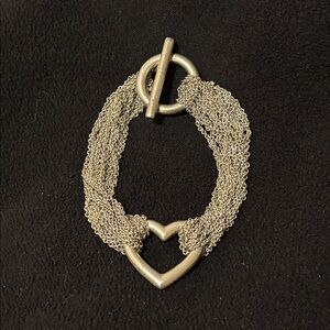 Tiffany & Co Vintage 925 Sterling Multi Strand Heart Toggle Bracelet